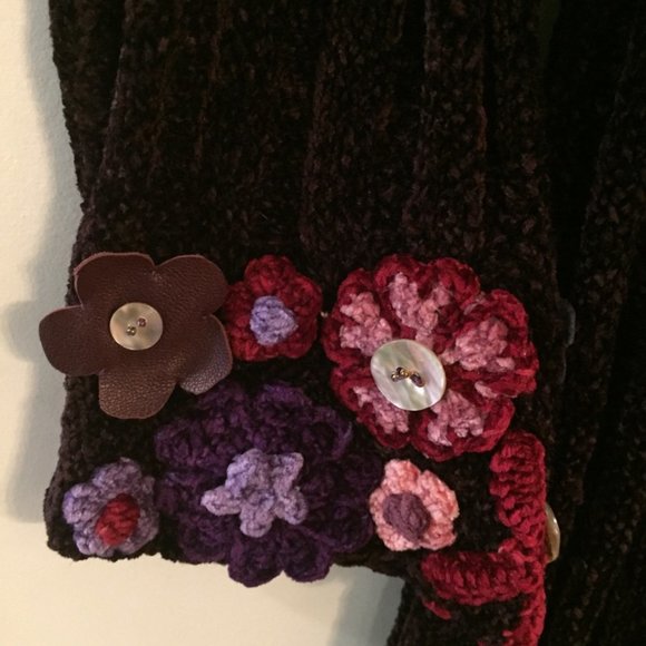 SWEATER SWEATER Chenille floral cuffs cardigan - Picture 4 of 6